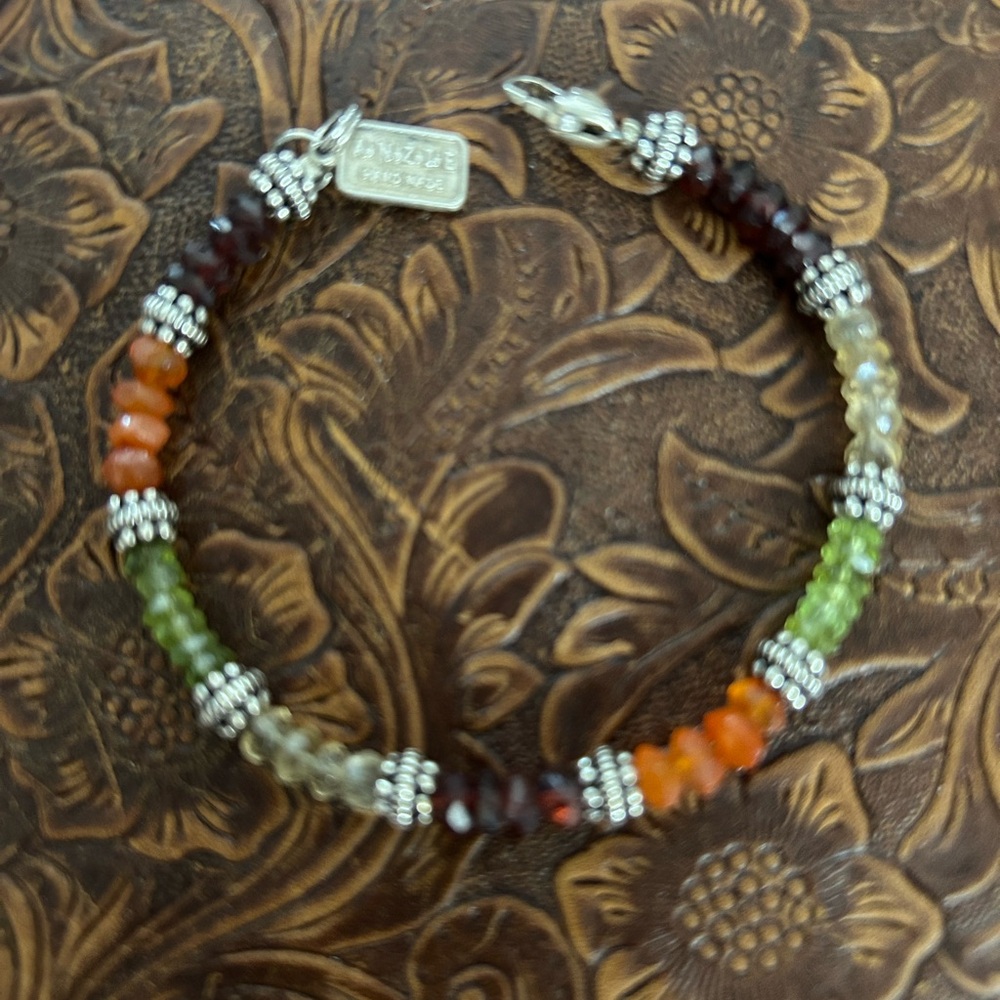 Multicolor gemstone Beaded Bracelet with Sterling Silver Accents